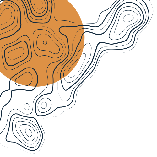 visuel orange et bleu de ligne topographique et planète - Orbeo, votre agence web à Toulouse